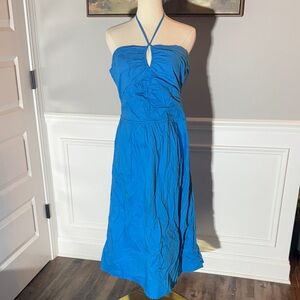 LOFT Cotton Halter Midi Dress Blue